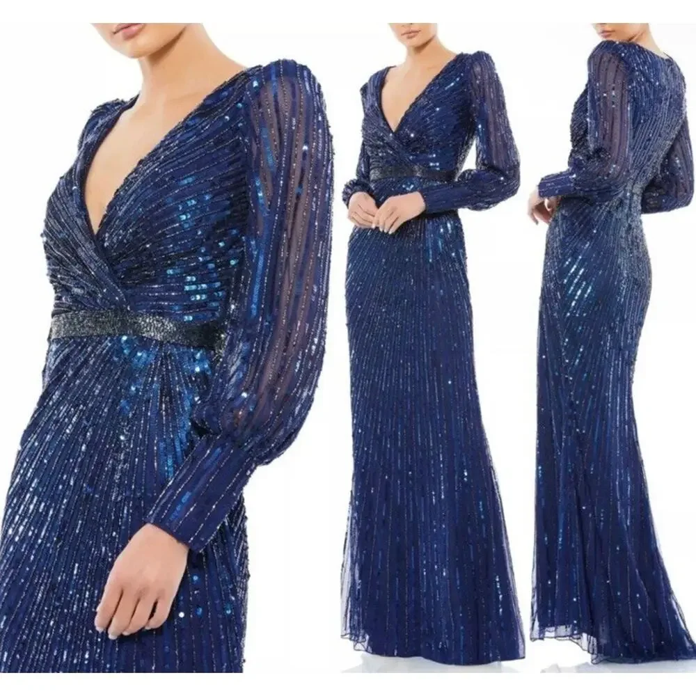 Mac Duggal Dress 5501 Midnight Blue Sequins Gown Size 12 $598‎ - Picture 8 of 10
